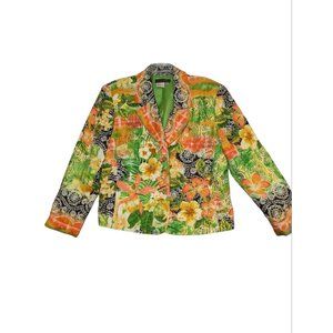 Nancy Bolen City Girl Womens Blazer Jacket Silk Floral Lined XL Tropical Hawaiia